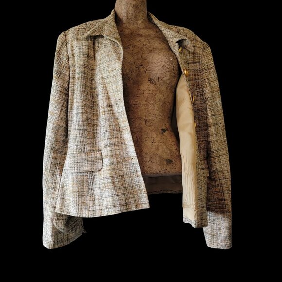 Vintage Silk Womens Tweed Blazer Jacket With Button Front & Pockets Size 16 - Picture 1 of 11